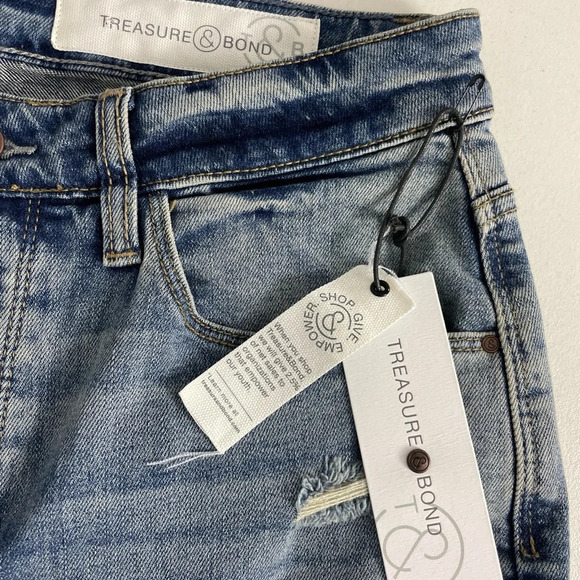 Treasure & Bond Foster Boyfriend High Rise Denim Shorts Blue Size 27 NWT Buttons - Picture 6 of 11